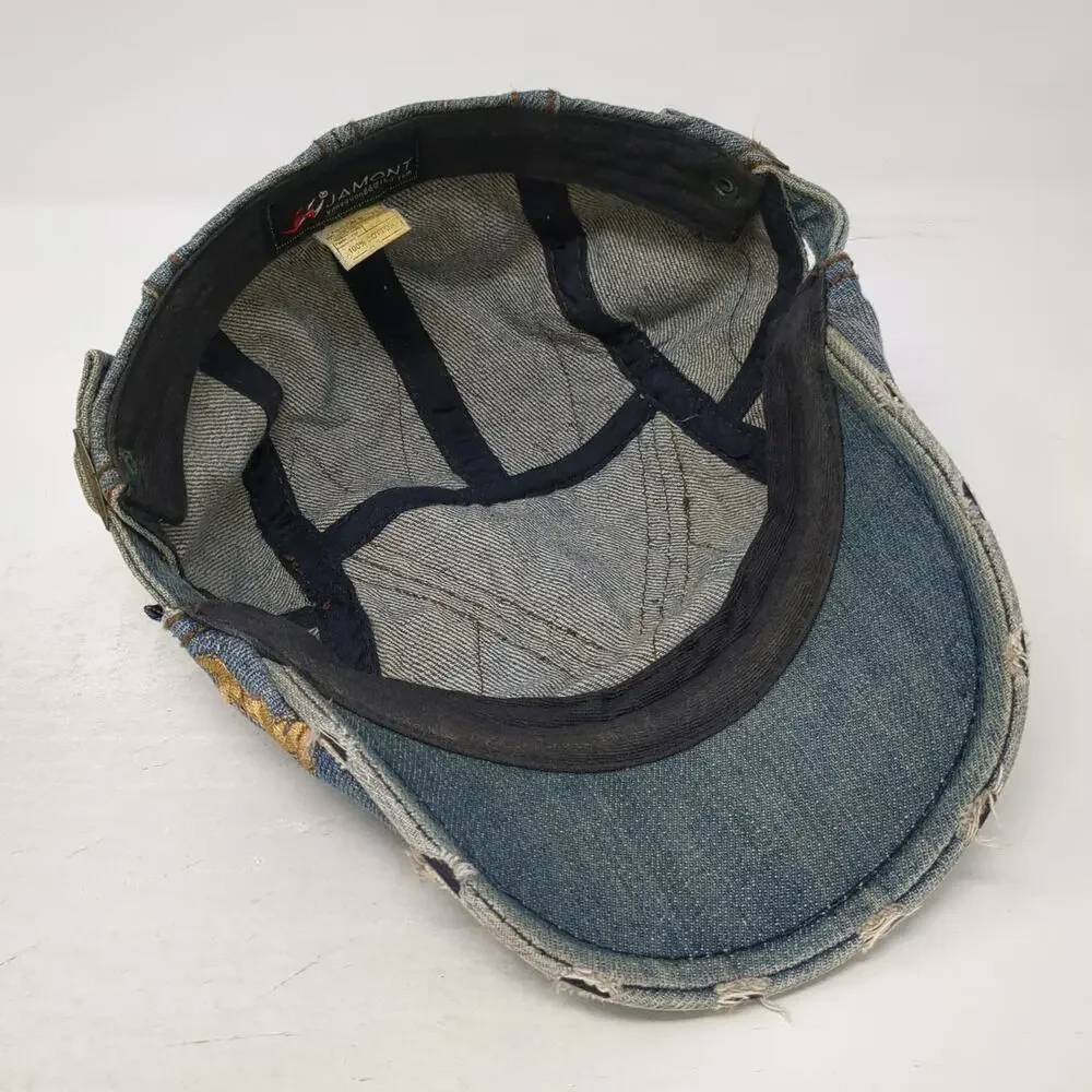 Jamont Newsboy Cap Hat Blue One Size Slideback Denim Patchwork Contrast Stitch